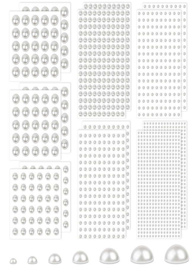 Caffox 7 Sizes Self Adhesive Ivory White Hair Pearl Stickers, Caffox 2032 Pieces Stick on Pearls Gems for Hair, Face, Makeup, Eye, Crafts, Wedding - Image 1